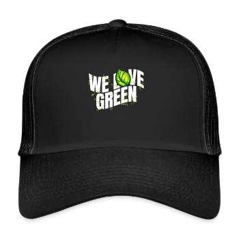 Jeu de mots végétarien - We Love Green - Go Vegan - Casquette trucker  - noir/noir - Devant