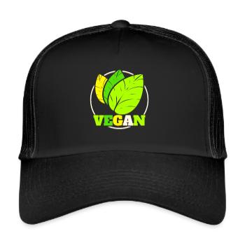 Green Leaves Logo For Vegetarian and Vegan - Trucker Cap - black/black - Front