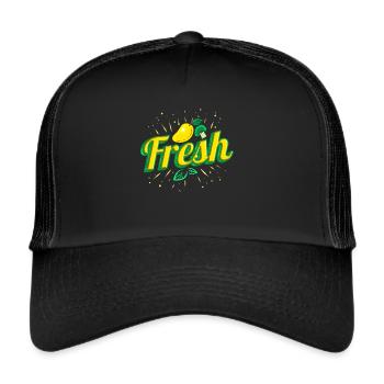 Mangez de la mangue fraîche, du citron et du brocoli - Végétarien - Casquette trucker  - noir/noir - Devant