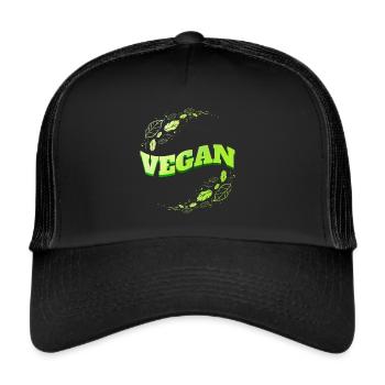 Green Leaves Logo - Go Vegan - Trucker Cap - black/black - Front
