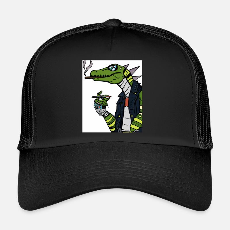 Rauchender Dino - Trucker Cap - Schwarz/Schwarz