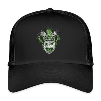 Narrenmaske Fastelovend Karneval 5. Jahreszeit - Trucker Cap - Schwarz/Schwarz - Vorne