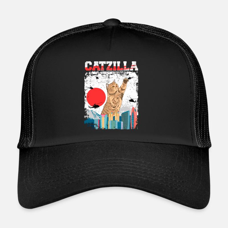 Catzilla Retro katzen Katzenliebhaber - Trucker Cap - Schwarz/Schwarz