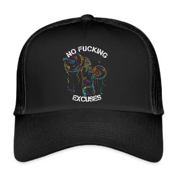 NO FUCKING EXCUSES Gym Trainig Bodybuilding - Trucker Cap - Schwarz/Schwarz - Vorne