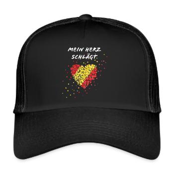 Spanienflagge Herzschlag Spanien Spanier Spanierin - Trucker Cap - Schwarz/Schwarz - Vorne