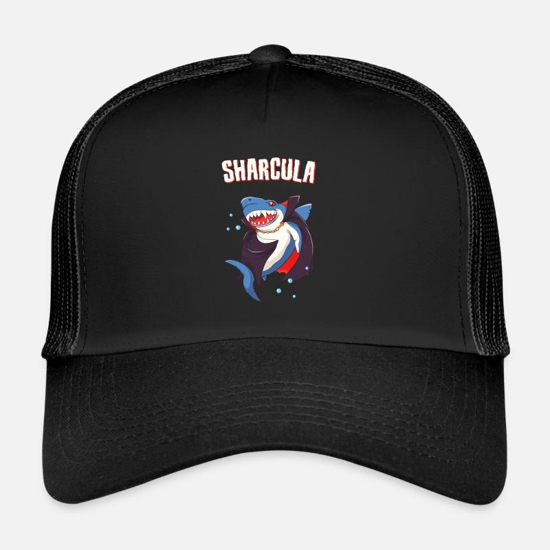 Sharcula Funny Dracula Shark Vampire Halloween Trucker Cap