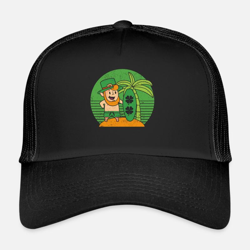 Leprechaun Hawaii Surfen St. Patricks Day Hawaii - Trucker Cap - Schwarz/Schwarz