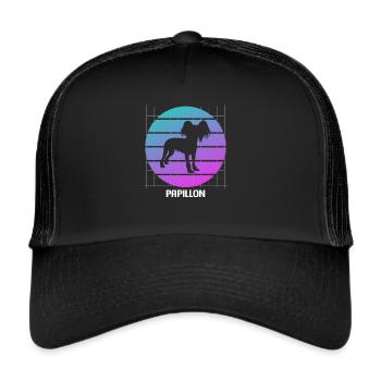Retro Papillon Hundeliebhaber - Trucker Cap - Schwarz/Schwarz - Vorne