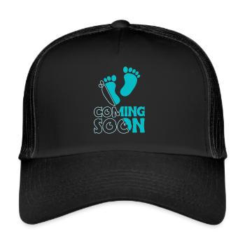 Coming Soon Shirt Papa Shirt Geschenk - Trucker Cap - Schwarz/Schwarz - Vorne