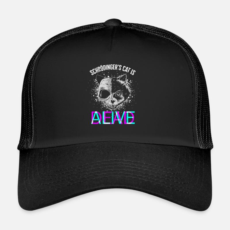 Schrodinger's cat lives dead quantum physics Trucker Cap