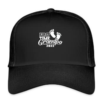 First Time Grandpa 2023 Shirt Geschenk - Trucker Cap - Schwarz/Schwarz - Vorne