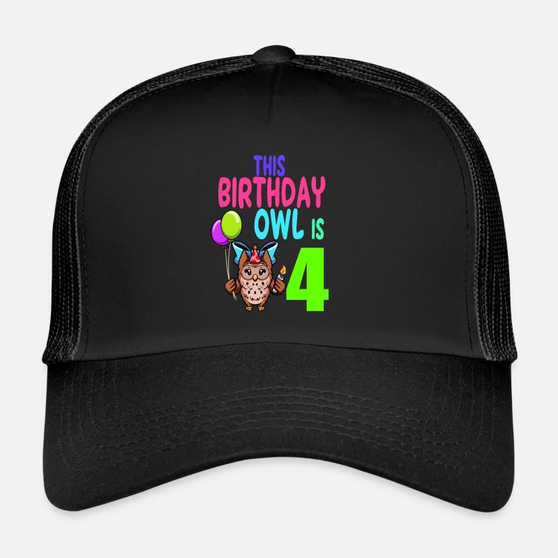 Eule Geburtstag Kinder Mädchen 4. Geburtstag Eulenliebhaber Trucker Cap