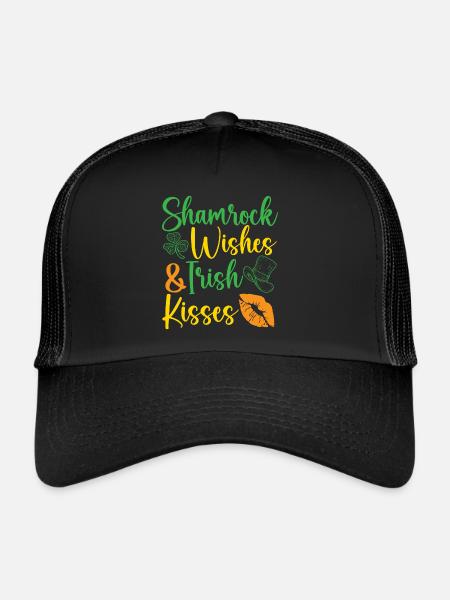 Shamrock Wishes And Irish Kisses St. Patricks Day - Casquette trucker  - noir/noir - Devant