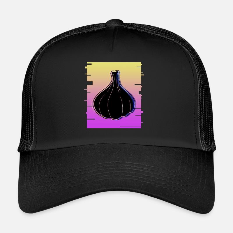 Knoblauch Retro Knobi Knoblauchzehen - Trucker Cap - Schwarz/Schwarz