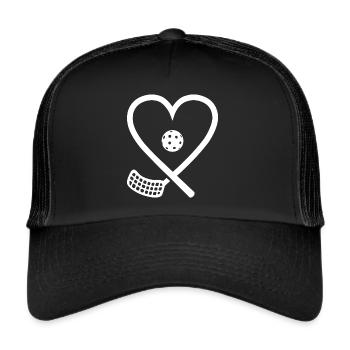 Floorball Floorballer Herz Salibandy Unihockey - Trucker Cap - Schwarz/Schwarz - Vorne