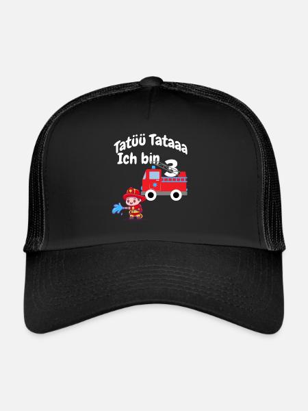 Kinder Feuerwehrmann mit Feuerwehr 3 - Trucker Cap - Schwarz/Schwarz
