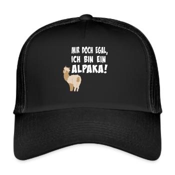 Alpaka, Mir doch egal, ich bin ein Alpaka - Trucker Cap - Schwarz/Schwarz - Vorne