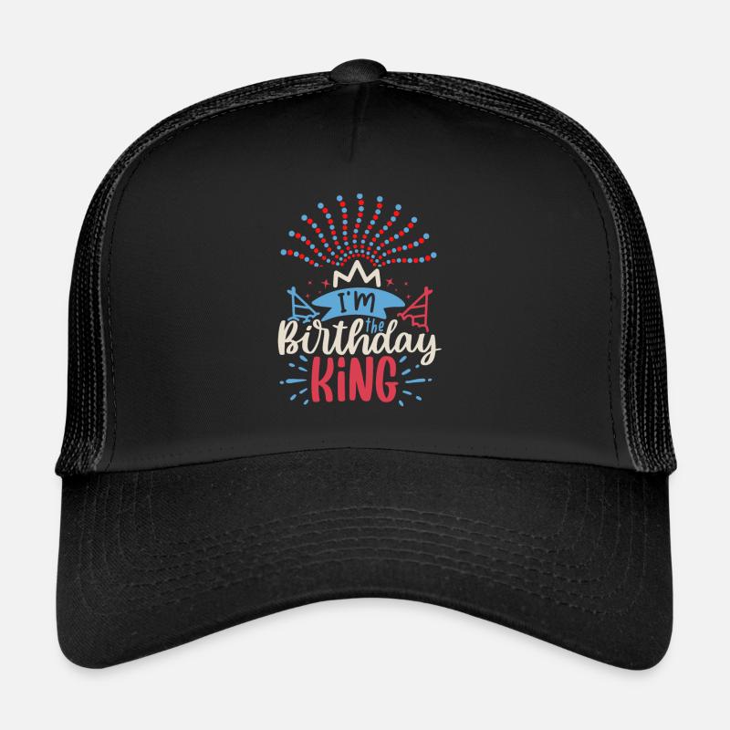 Geburtstag, buntes-Feuerwerk, Spruch Birthday-King - Trucker Cap - Schwarz/Schwarz