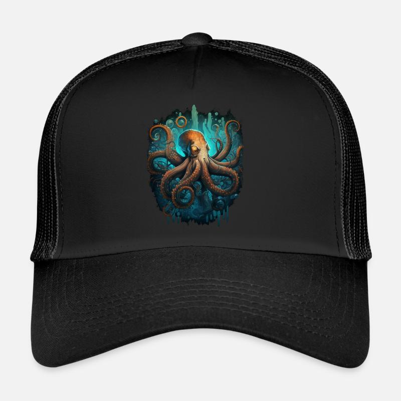 Octopus Kraken Cuttlefish Tier - Trucker Cap - Schwarz/Schwarz