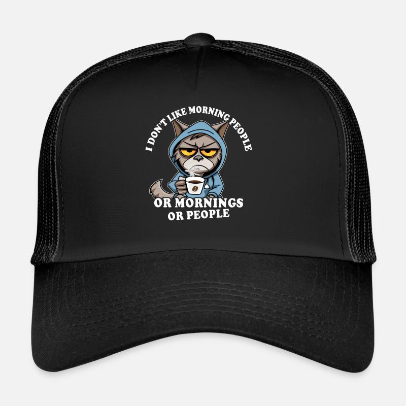 Morgenmuffel Kaffeetrinker Katze Kaffee - Trucker Cap - Schwarz/Schwarz