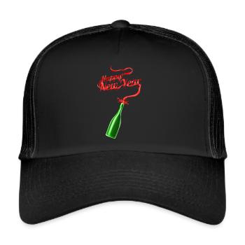 Spilling Wine Saying Happy New Year - Trucker Cap - black/black - Front