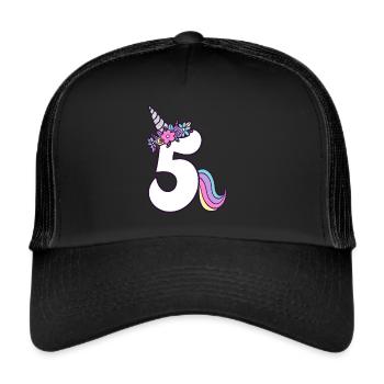 5th Birthday Girl 5 Years Old Little Unicorn - Trucker Cap - black/black - Front