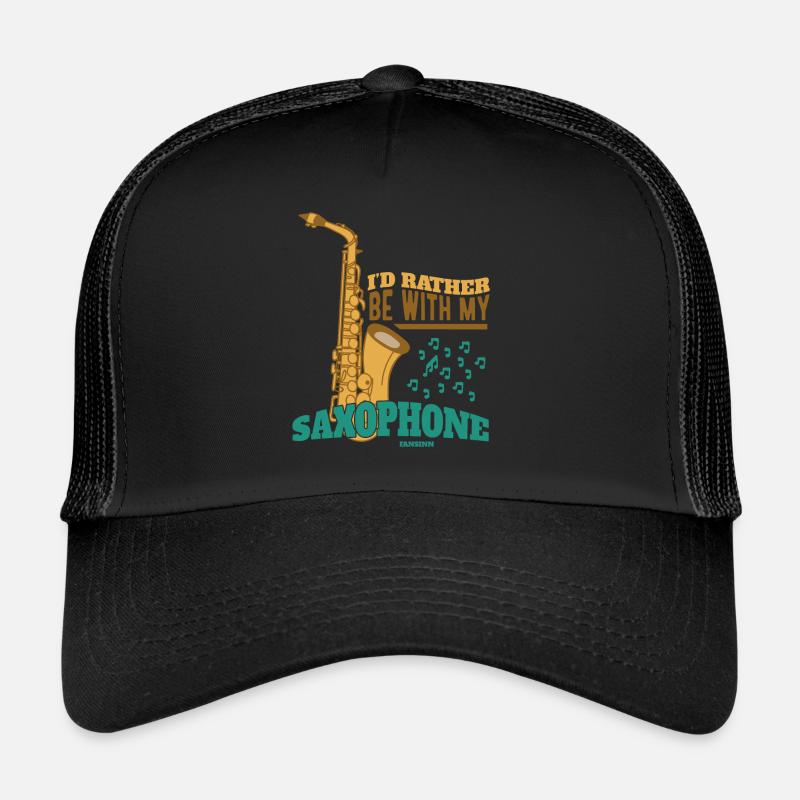 I'd Rather Be With My Saxophone - Trucker Cap - Schwarz/Schwarz