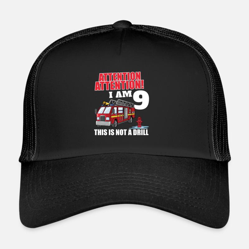 Attention I'm 9 Pompier camion de pompier 9 ans Casquette trucker 
