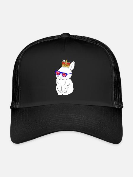 Rabbit Queen Elizabeth II British Crown - Trucker Cap - black/black - Front