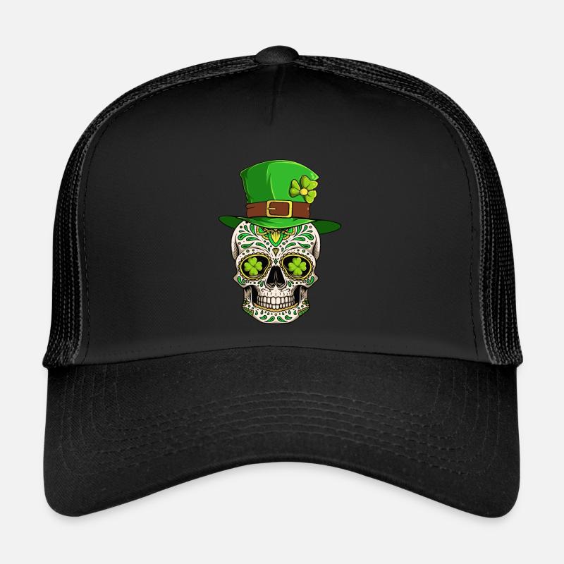 Sugar Skull Irish Ireland Clover St Patrick's Day Trucker Cap