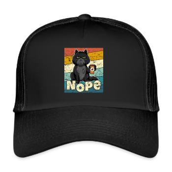 Katze Nope Retro Vintage - Trucker Cap - Schwarz/Schwarz - Vorne