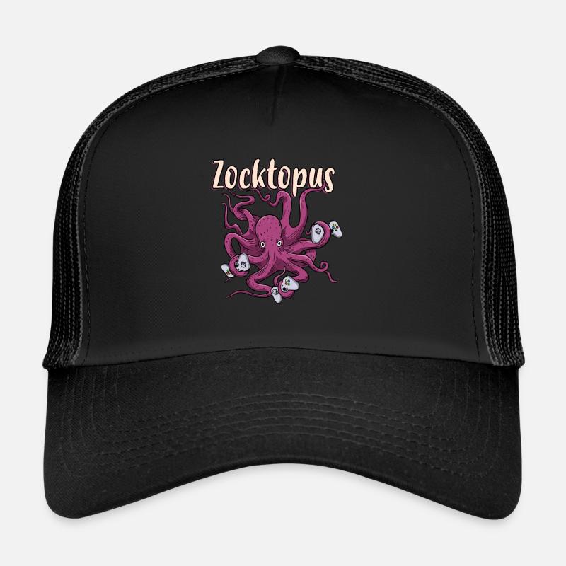 Gaming Octopus Gaming Tintenfisch Zocktopus - Trucker Cap - Schwarz/Schwarz