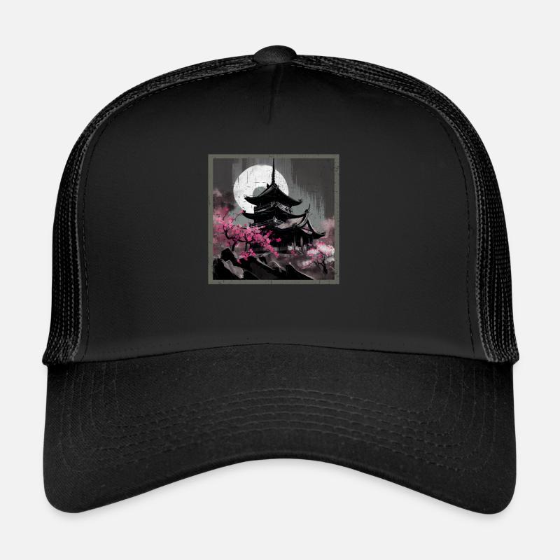 Vintage Japanese Sakura Cherry Blossom Temple Trucker Cap
