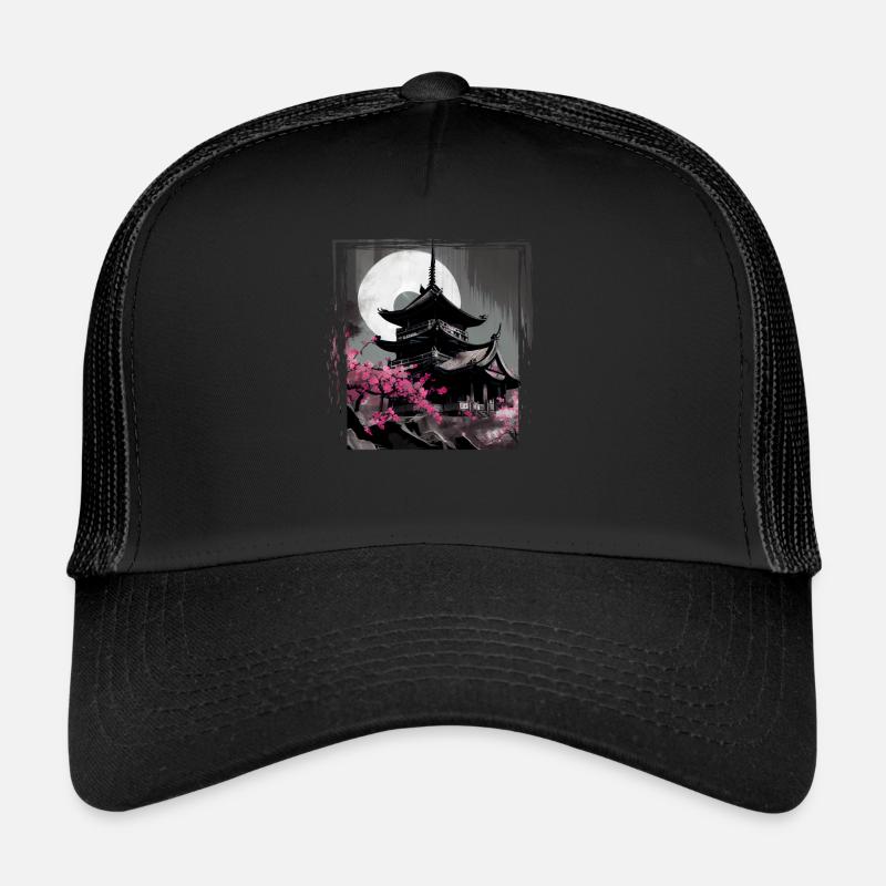 Vintage Japanische Sakura Kirschblüten Tempel Trucker Cap
