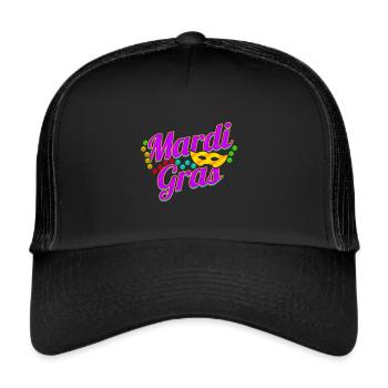 Purple Lettering With Beads and Mask For Mardi - Trucker Cap - black/black - Front