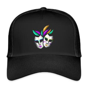 Pair Of White Masks With Feathers For Mardi Gras - Trucker Cap - black/black - Front