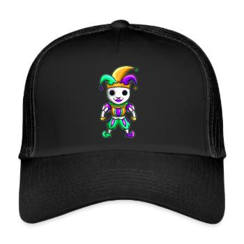 Cute Kawaii Jester With Mask For Mardi Gras - Trucker Cap - black/black - Front