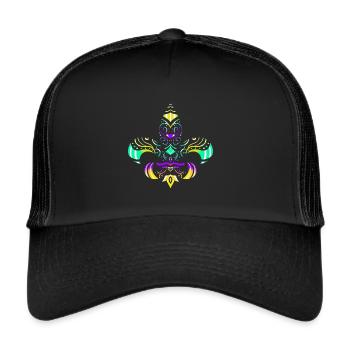 Purple, Green And Golden Patterned Fleur De Lis - Trucker Cap - black/black - Front