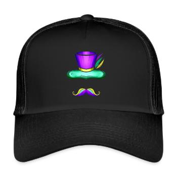 Hat And Mustache For Mardi Gras - Trucker Cap - black/black - Front