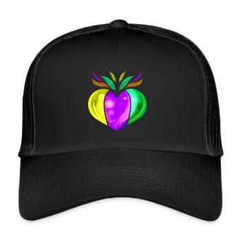 Yellow Golden, Purple And Green Heart For Mardi - Trucker Cap - black/black - Front