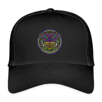 Ornament Mask With Feathers For Mardi Gras - Trucker Cap - Schwarz/Schwarz - Vorne