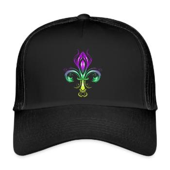 Fleur de Lis avec dégradé de couleurs en or, vert - Casquette trucker  - noir/noir - Devant
