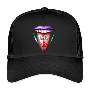 Out Stretched Tongue For Mardi Gras - Trucker Cap - black/black - Front