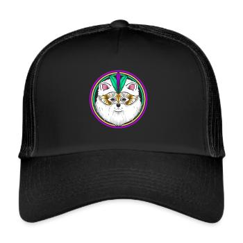 Pomeranian Or Samoyed Dog With Mask For Mardi Gras - Trucker Cap - black/black - Front