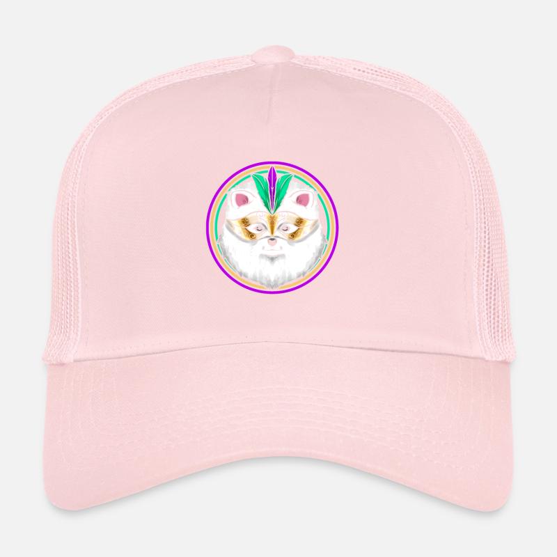Chien de Poméranie ou Samoyède avec masque pour Mardi Gras Casquette trucker 