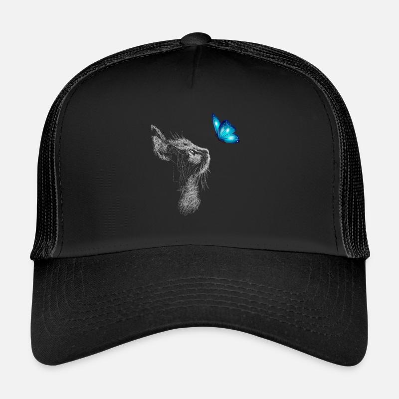 Cat Line Art With Butterfly Cat Drawing Cat - Trucker Cap - Schwarz/Schwarz
