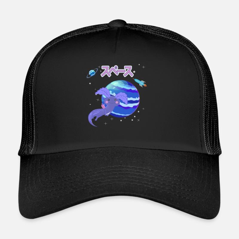 Weltall Axolotl - Trucker Cap - Schwarz/Schwarz