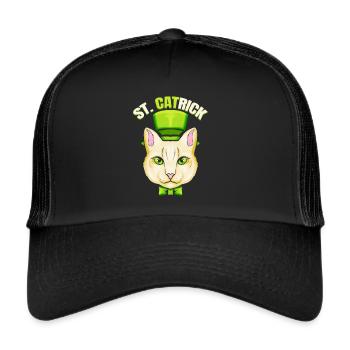 Cat With Green Loop And Cylinder Hat St Catrick - Trucker Cap - Schwarz/Schwarz - Vorne