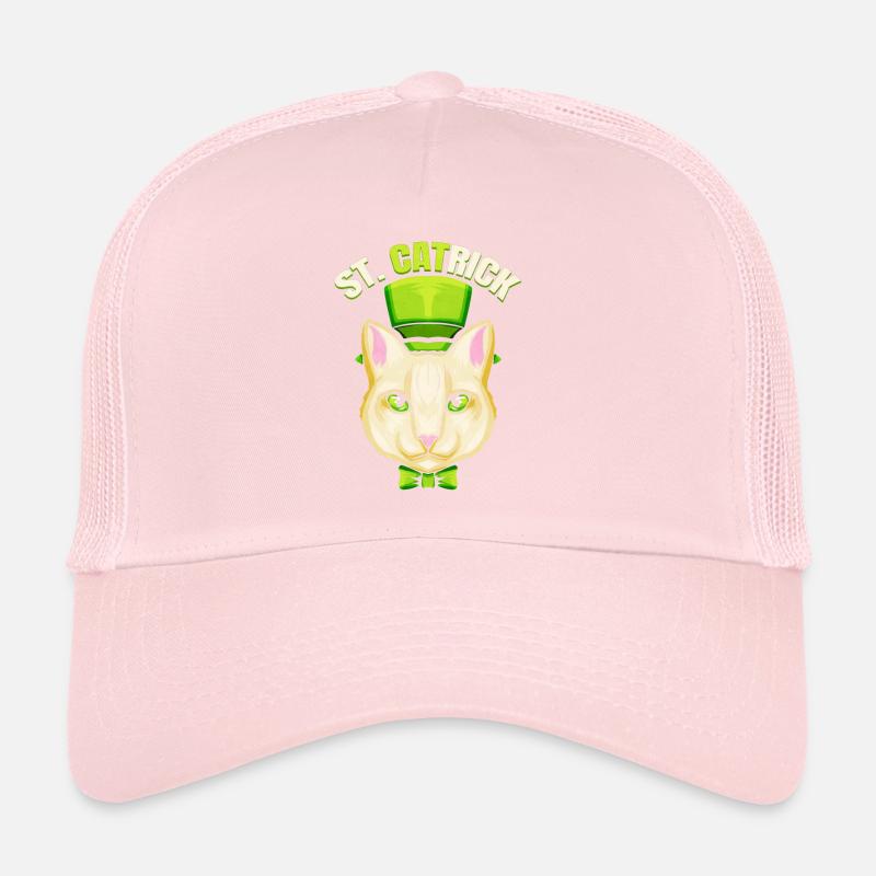 Cat With Green Loop And Cylinder Hat St Catrick Trucker Cap