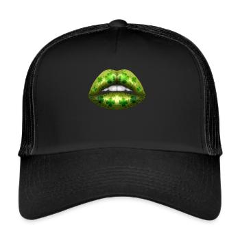 Green Lips With Shamrock For St Patricks Day - Trucker Cap - Schwarz/Schwarz - Vorne